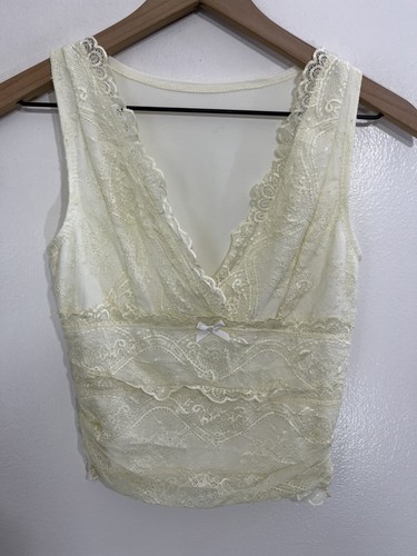 Y2K 90s Babydoll Coquette Lace Romantic Whimsical Fairy Top S Dainty Doll Sheer