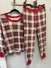 Hanna Andersson Women s 2 Pc Plaid Organic Cotton Pajama Set L Christmas Red