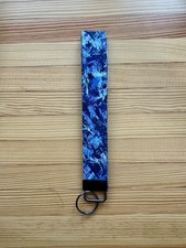 Handmade Fabric Wristlet Key Fob 6.5" Long - Blue Abstract Print Keychain
