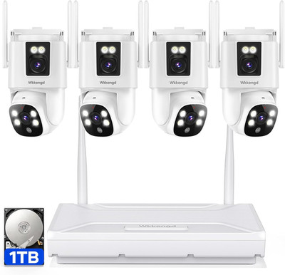 6MP Wireless Security Camera System, 4 Dual Lens PTZ Cameras, 24/7 Color Night V