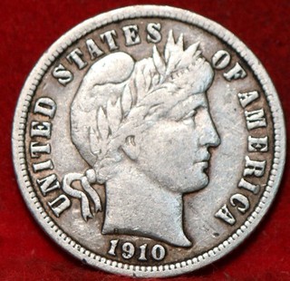 1910 Philadelphia Mint Silver Barber Dime