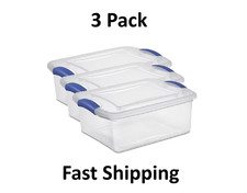 3 pack Sterilite, 15 Quart Clear Storage Bin, Latch Box Storage Container,Blue