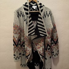Womens Oversized Aztec Southwestern Pattern Open Front Long Cardigan Sweater L