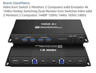 Hdmi Kvm Switch 2 Monitors 4 Computers 4K 60Hz EDID Emulator Hotkey Switching 