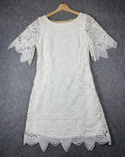 Anthropologie Dress Womens US 4 White Lace Short Sleeve Floral Lined Cocktail