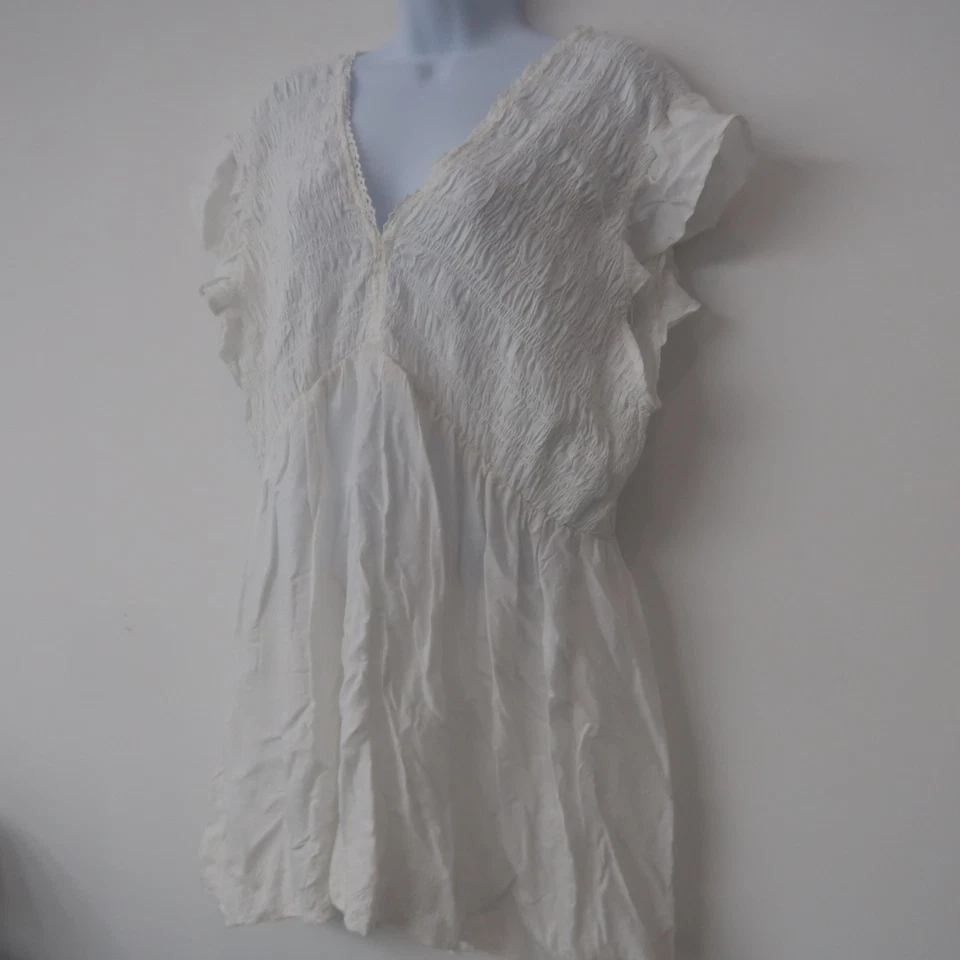 Blusa Angie Babydoll 2X Blanca Calada Fluida Boho Cuello en V Volantes Informal Top Foto 4 de 4