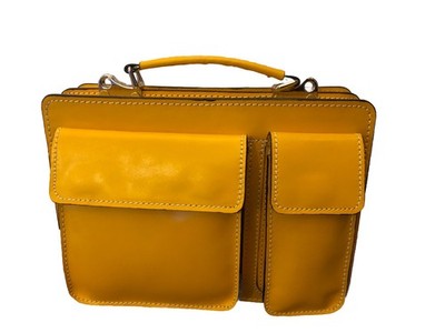 Elegante italienische Echtleder Handtasche / Schultertasche - gelb