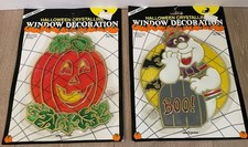 New 2 Vintage Halloween CRYSTALLINE Window Sun Catchers Boo Ghost Pumpkin