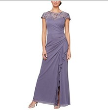 Alex Evenings Orchid Sequins Cascade Ruffle Gown Size 10 Pre-owned 