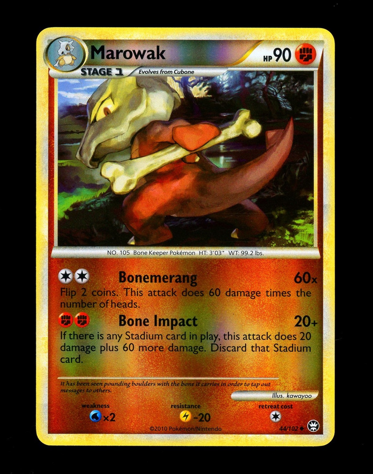 2010 Pokemon MAROWAK Triumphant REVERSE HOLO HeartGold & SoulSilver Card 44/102