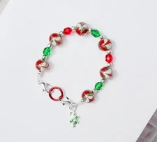 Lampwork Christmas Round Beads Red White Medical Alert ID Replacement Bracelet