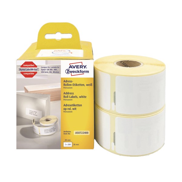 Avery Zweckform Rollenetiketten, 89 X 36 Mm, Weiß 1 Bis 20 Stk Spare Bis 30%-image