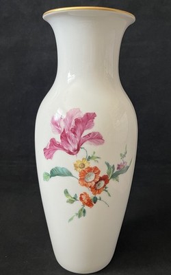 Antique KPM Berlin Large Floral Painted Porcelain Vase Scepter & Orb Marks 13.25