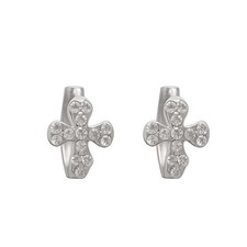 Sterling Silver CZ Cross Huggie Hoop Earrings 925 Small Sparkling Crystal Hoops