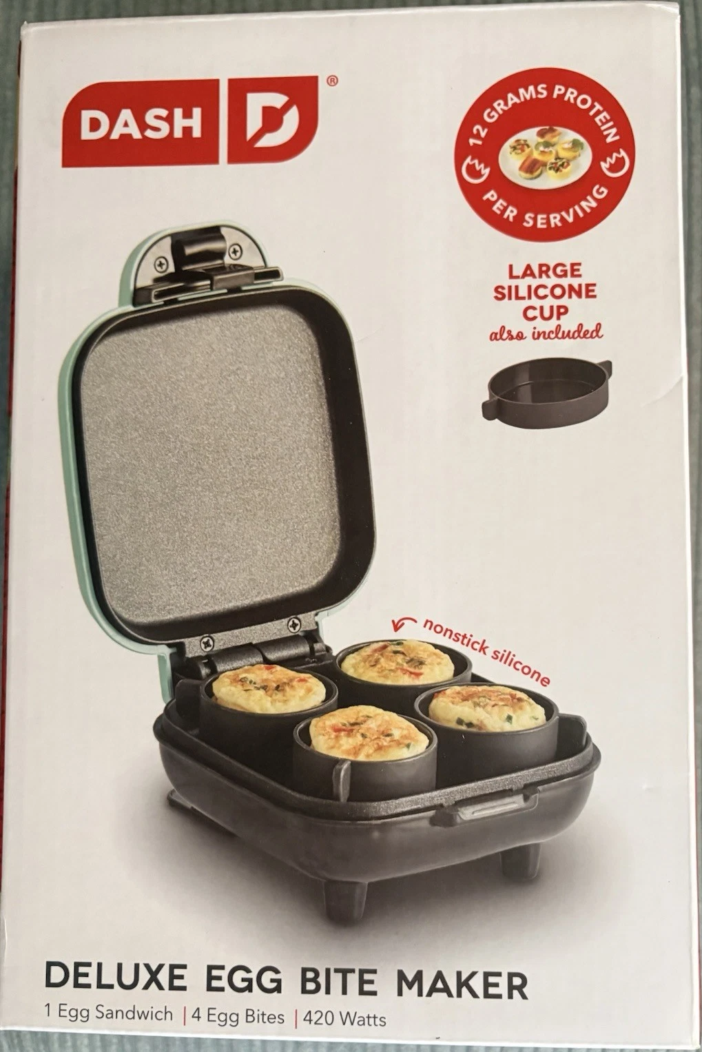 DASH Dash Deluxe Egg Bite Maker 420W Electric Aqua, 4 Egg Bites, Silicone