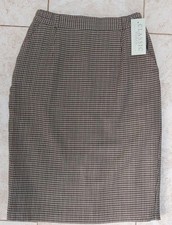 BNWT Classic Woman Size 14 Skirt Lined 70% Wool Brown Green Dogtooth Slit NEW 
