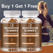 Buy 1 Get 1 Free Mushroom Gummies - 10 Mushroom Blend for Focus, Clarity Memory