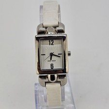 Nine West Women's Watch 21MM White Dial White Leather Bands Up to 7" New Battery