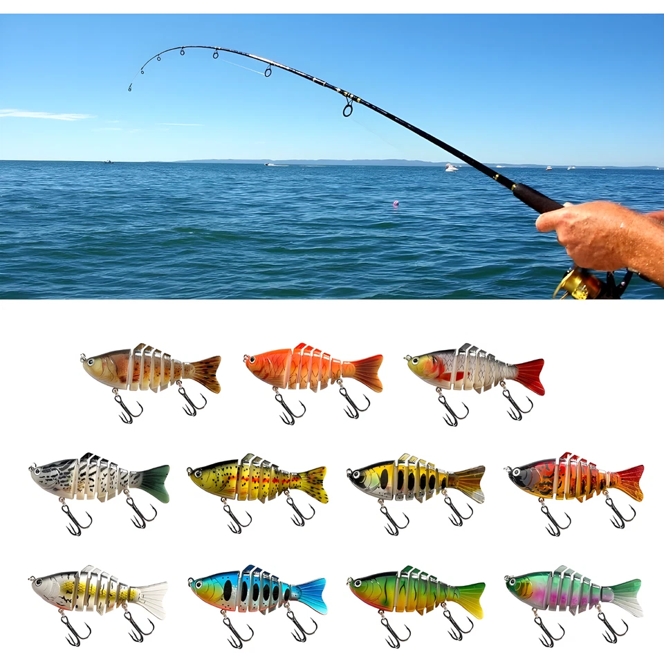 Señuelo duro de pesca 3D Eyes 7 segmentos multi articulado Swimbait 4" 0,56 oz 2-10 piezas Foto 3 de 4