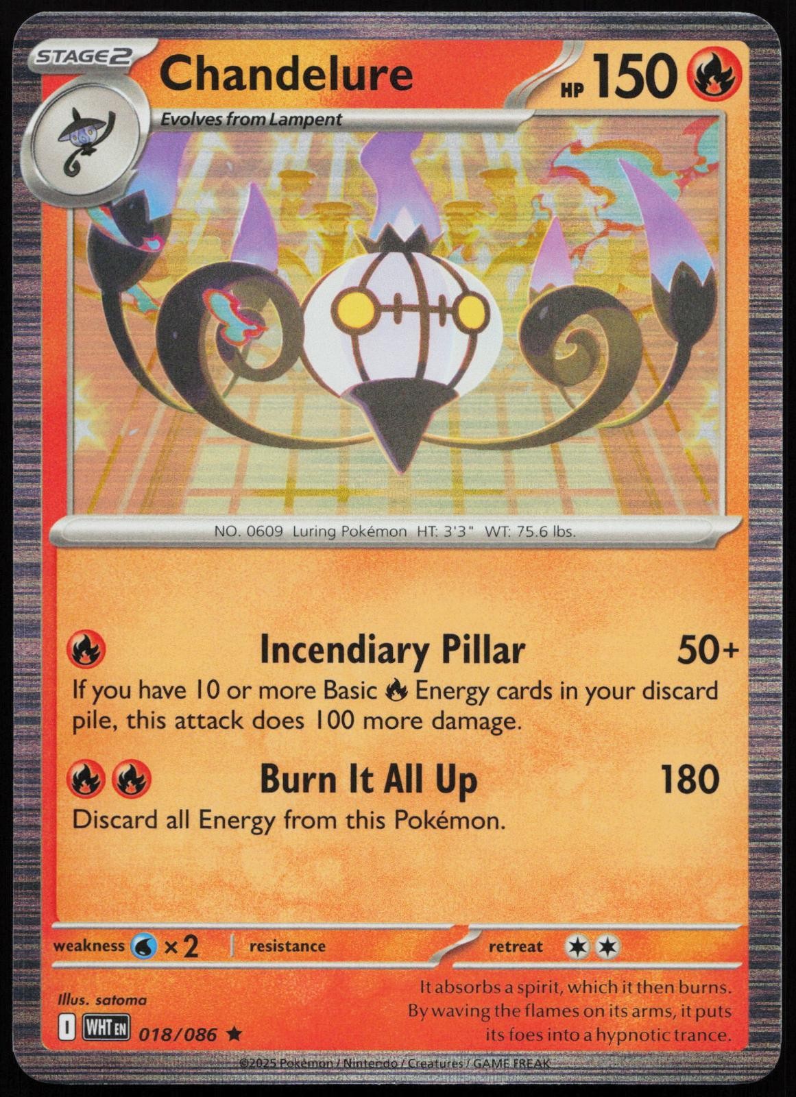 CHANDELURE 018/086 HOLO RARE WHITE FLARE POKEMON HOLO LIGHTLY PLAYED