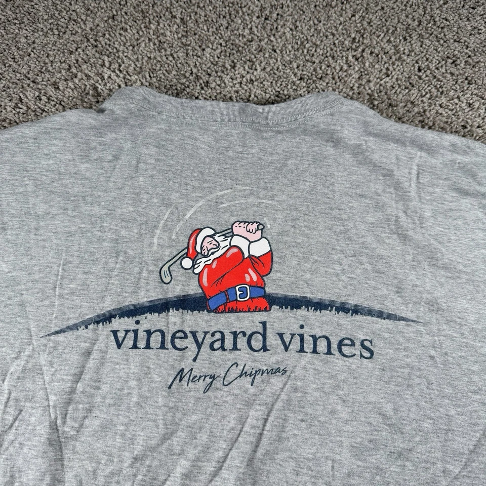 Camisa Vineyard Vines Para Hombres XL Gris Santa Golf Gráfico Manga Larga Camiseta Informal Foto 2 de 4