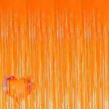 4 PCS 3.2x8.2ft Macaron Orange Foil Fringe Curtains for Photo Booth Backdrop
