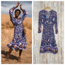 Spell & The Gypsy Collective XS Wild Bloom Midi Dress Floral Boho Ruffle Eyelet