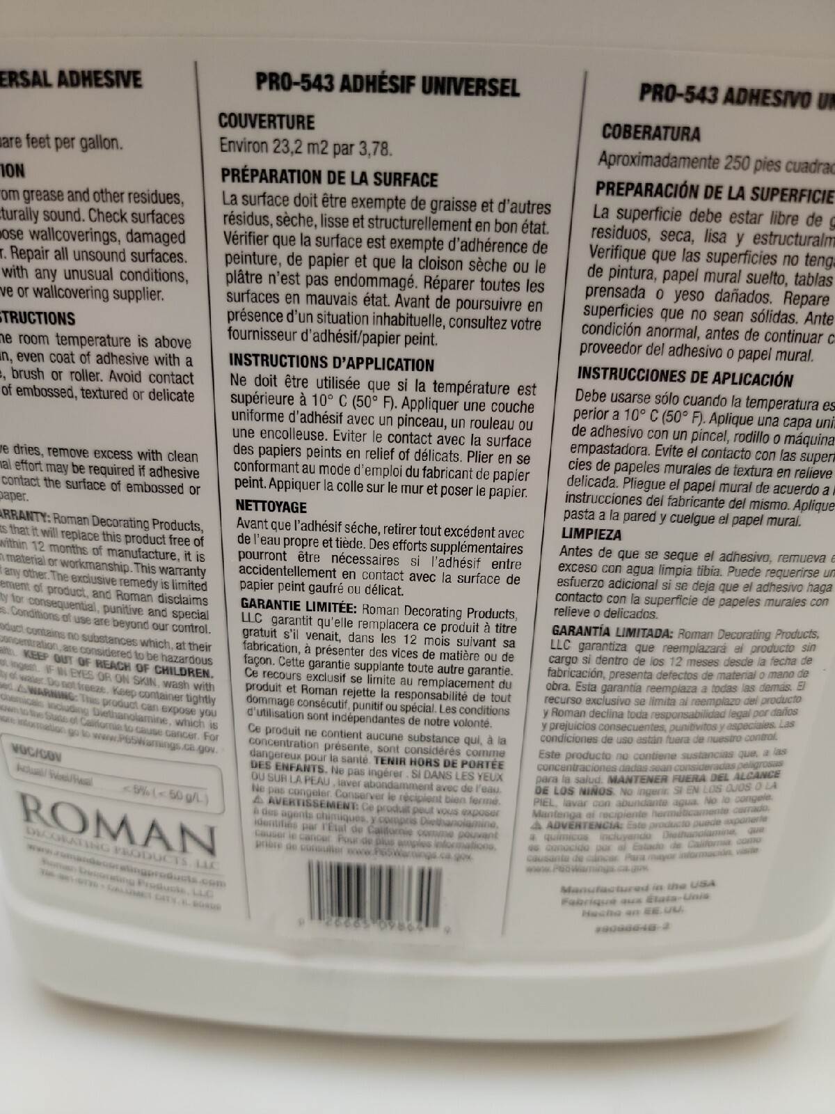 Roman 207811 Pro-543 Universal Wallpaper and Border Adhesive with Applicator, 1 Gal