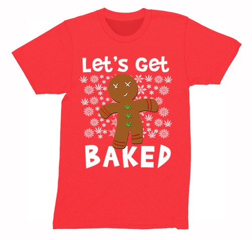 Mens Get Baked Gingerbread Man Cookie 420 Christmas Sweater Crewneck T-Shirt - Bild 4 von 6