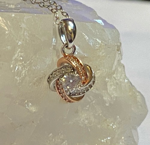 SS 925 Halskette & rosévergoldeter Anhänger mit CZs & 18" O-Gliederkette Halskette - Bild 1 von 11