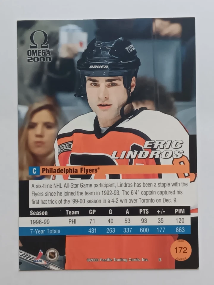1999-00 Pacific Omega Copper Eric Lindros /99 Philadelphia Flyers - Image 2 of 2