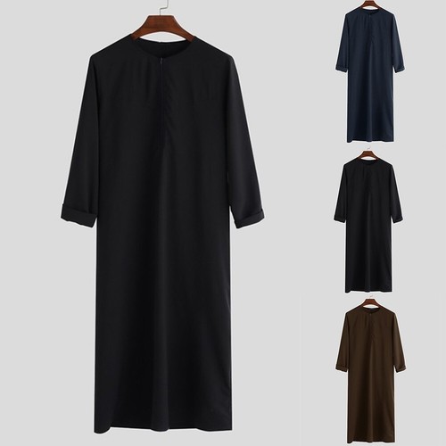 Duohropke Robe Musulmane Pour Homme - Broderie Blanche - Robe