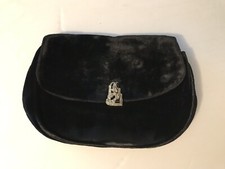 Vintage 40s-50s Black Velvet Clutch Purse w/ Art Deco Rhinestone Clasp