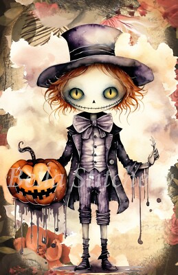 Handmade Pumpkin Child #1 Halloween Collage 7x10 Craft Fabric Block