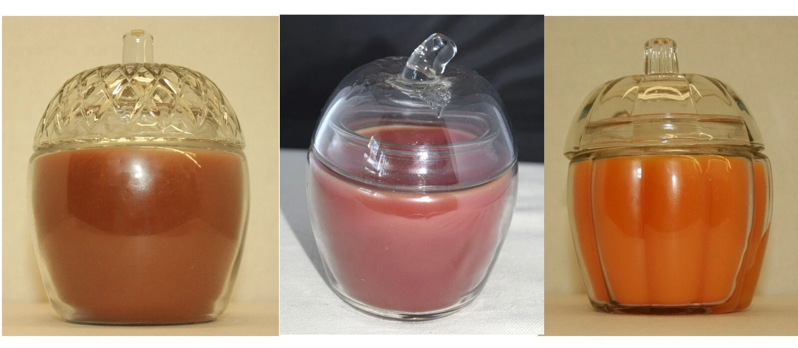 Decorative Fall Fragranced Glass Jar Candles   Apple  Acorn  or Pumpkin