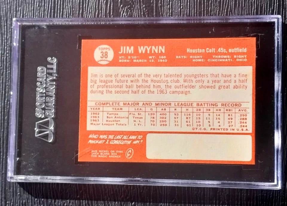 1964 TOPPS JIM WYNN ROOKIE BASEBALL CARD #38 ***AMAZING CARD*** SGC 7 NEAR MINT - Image 4 of 4