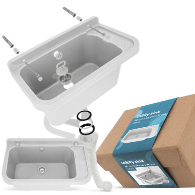 Universal Waschbecken mit Regal Garagen Waschküche Außen Innen 5x34x21 cm Weiß