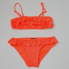 H M Girl's Bright Coral Lace Bathing Suit Swimsuit Bikini Two Piece in size 8-10