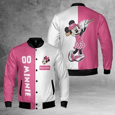 Personalized Love Playing Baseball Minnie Mouse Pink & White Jacket