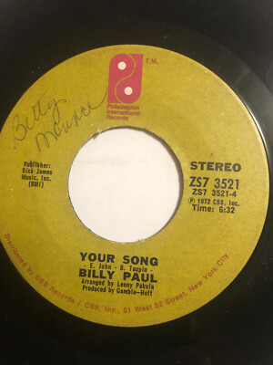 Billy Paul....''Your Song & Me And Mrs Jones'' 45 RPM 7'' Vinyl Record 