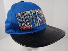DC Comics Superman Spellout Logo Blue Snapback Hat Black Faux Leather Bill