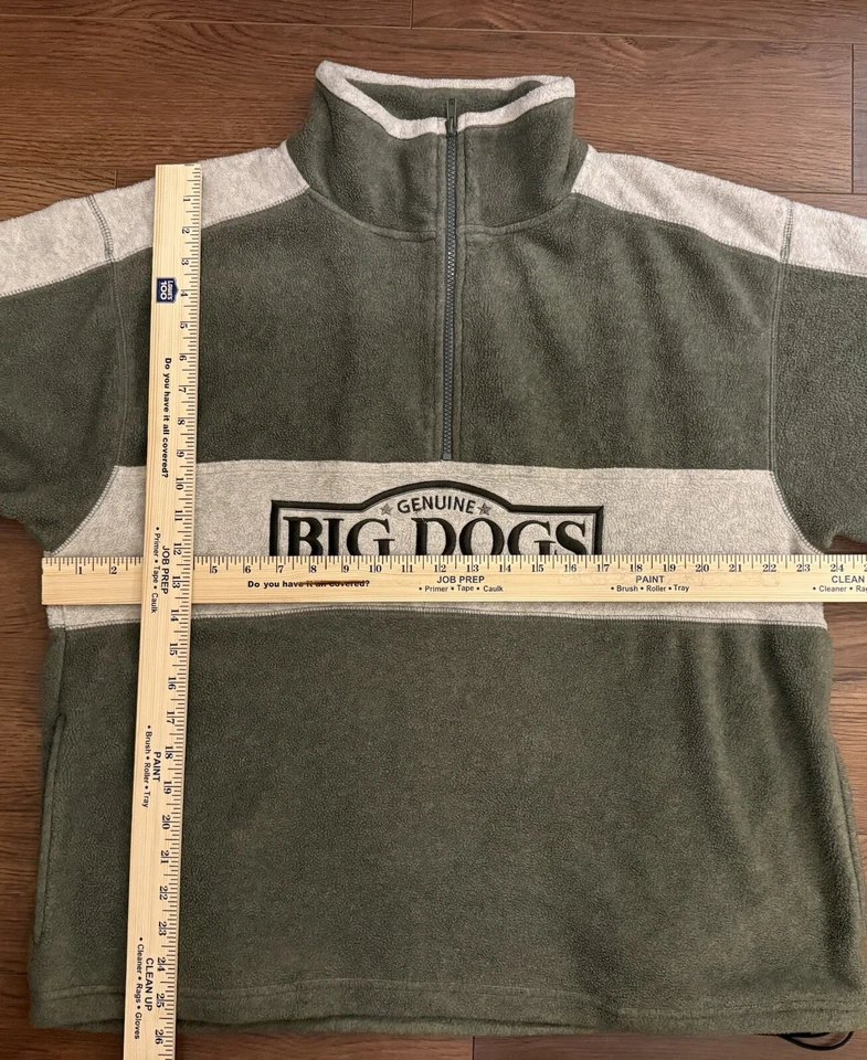 Sudadera Para Hombres Big Dogs 1/4 Cremallera Polar Bolsillos Bordados Verde Oliva Crema S Foto 2 de 4