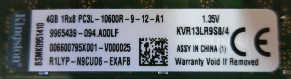 Kingston KVR13LR9S8/4 9965439 20GB (5x4GB) PC3-10600 DDR3 ECC CL9 240P Memory - Image 3 of 4
