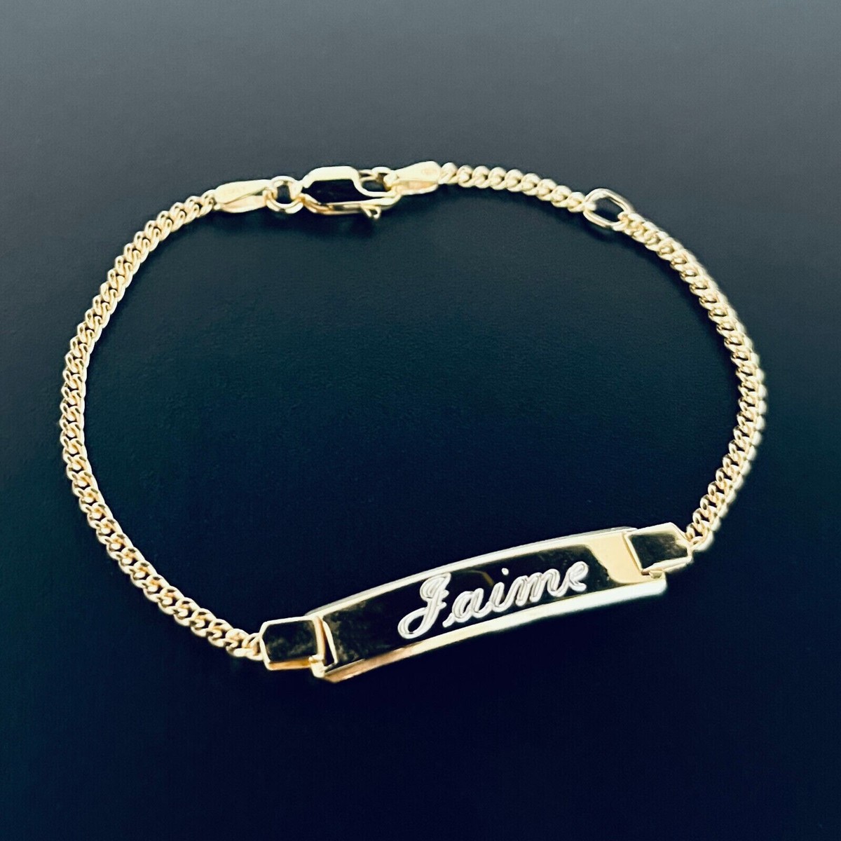 Rishi Alexander Solid 925 Sterling Silver Gold Plated Cuban Link ID Bracelet – Children's Adjustable 5.5-6 Inches