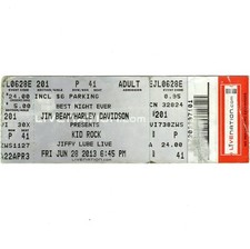 KID ROCK Concert Ticket Stub BRISTOW VA 6/28/13 JIFFY LUBE AMERICAN BAD ASS Rare