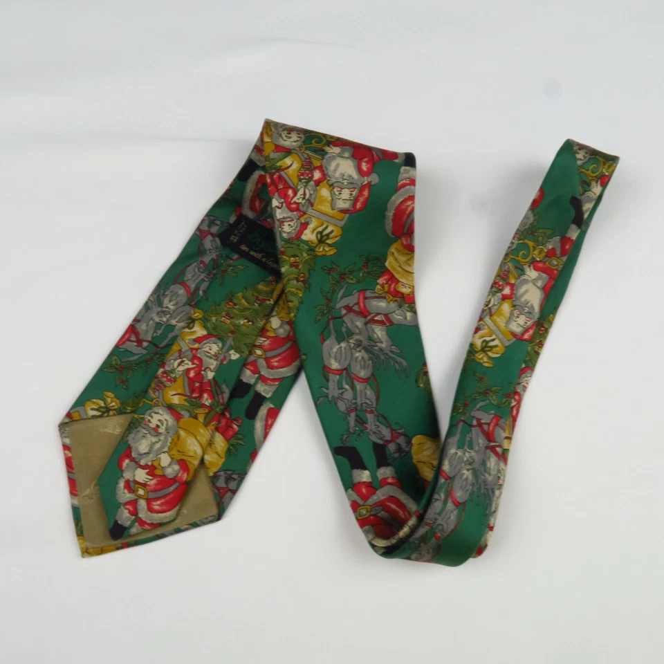 Corbata Para Hombre Seda Cuello Corbata Verde Papá Noel Navidad Hecha en Italia 58x4 Foto 4 de 4