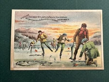 Victorian Ice Fishing Trade Card A&P Great Atlantic & Pacific Tea Co