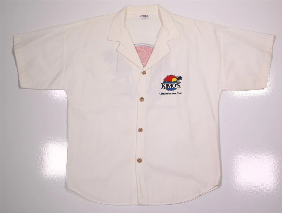 Kimo's Maui 复古 80 年代 90 年代白色夏威夷纽扣衬衫 Crazy Shirt M 出品 — 第 3/4 张图片