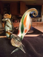 Murano Vintage Rooster Hand Blown Glass Figure 10 High Unique Colors Chicken Fan