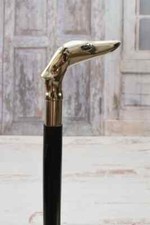 Dog Greyhound Hunter Walking Stick - Wooden Silver Brass Cane - Gift for Grandfa